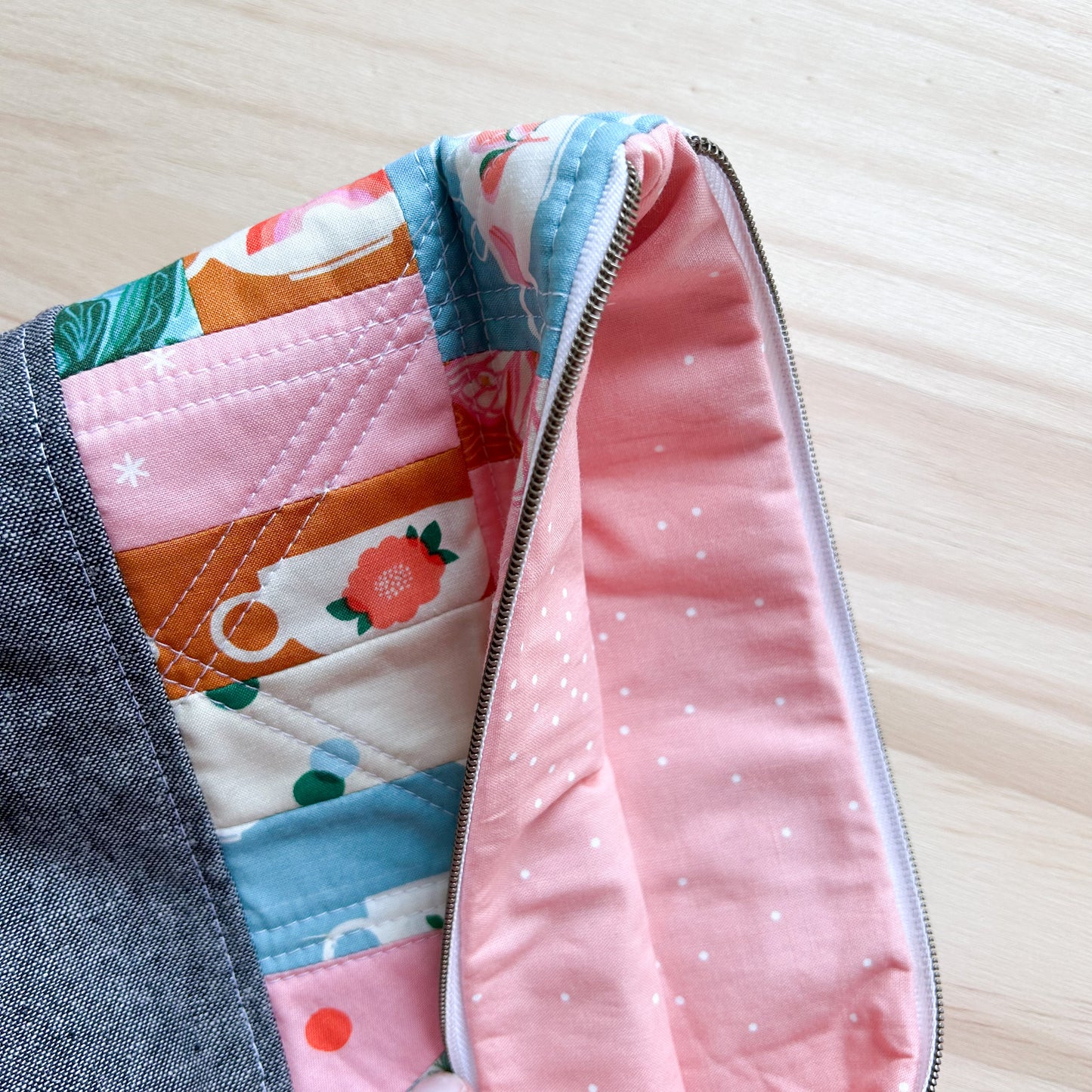Large Scrappy Quilted Essential Pouch in Camellia Tea Print