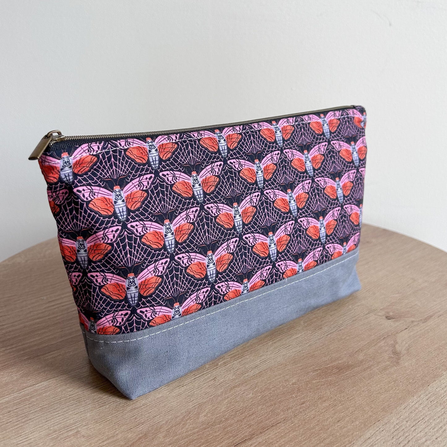 Large Essential Pouch in Red and Gray Moth Print