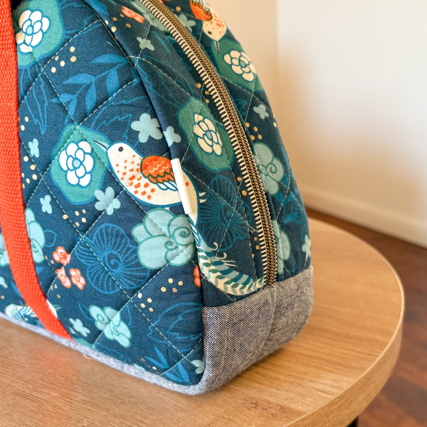 Sunshine Sisters Large Quilted Handbag in Dark Teal and Orange Pheasant