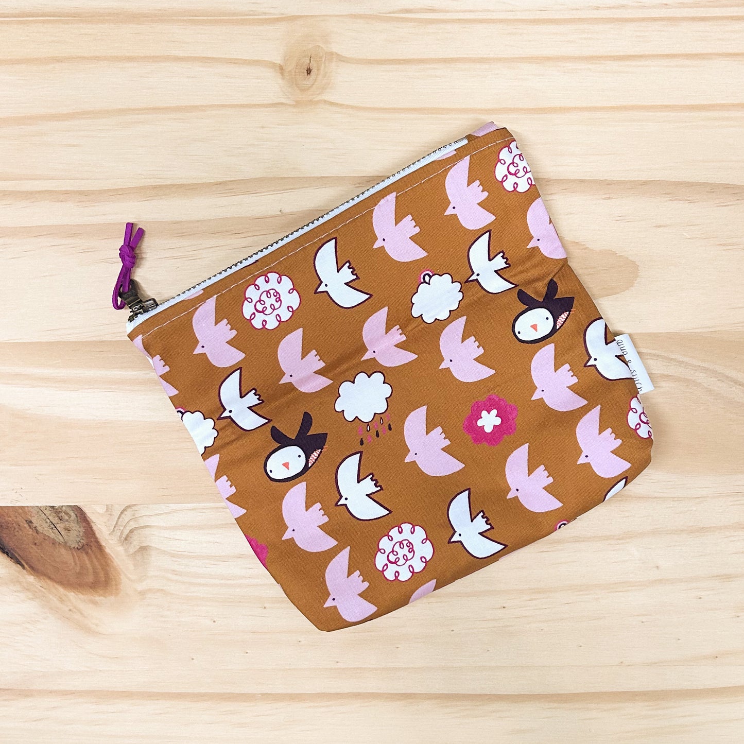Small Fold Over Clutch with Penguins and Birds