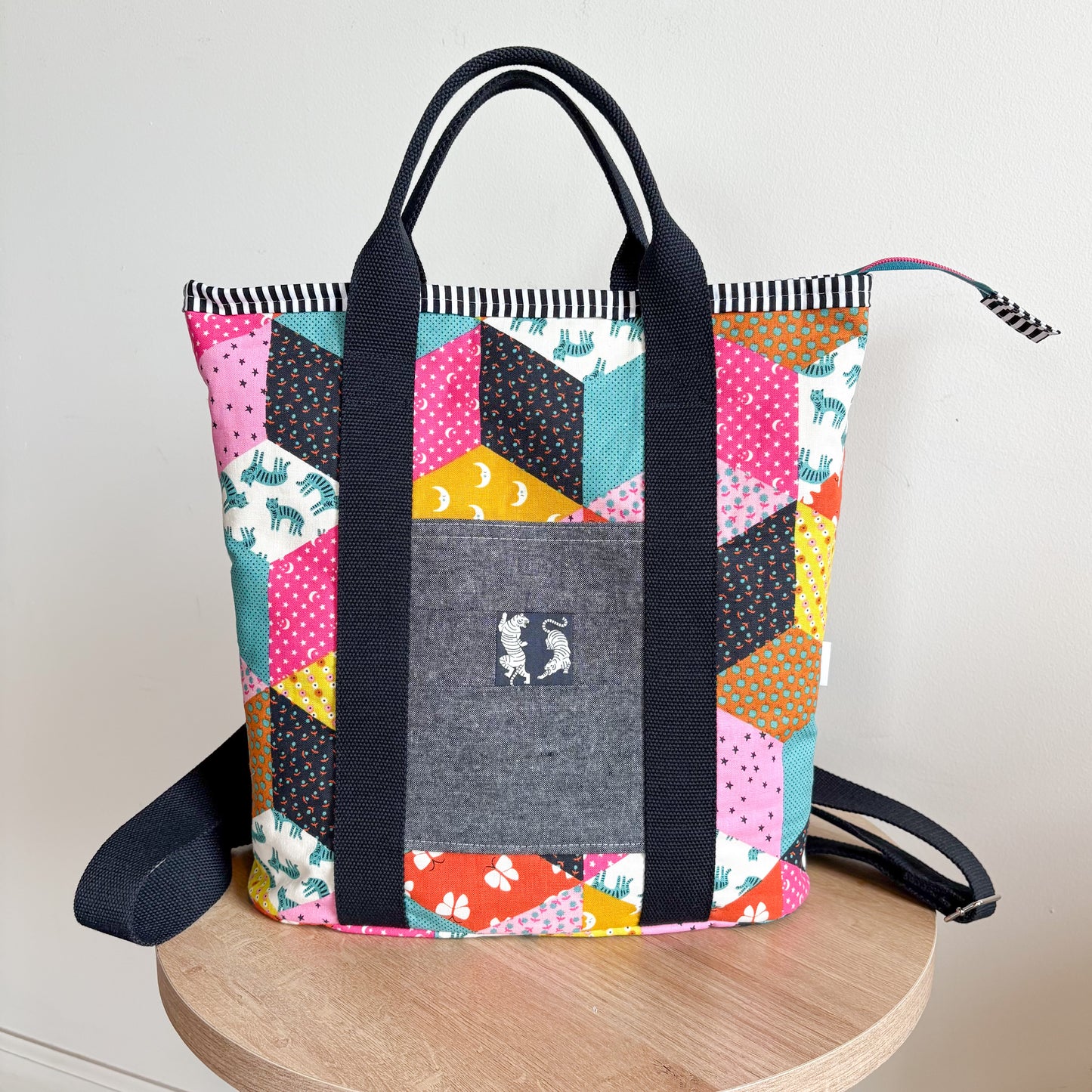 Tumbling Blocks with Tigers Buckthorn Backpack