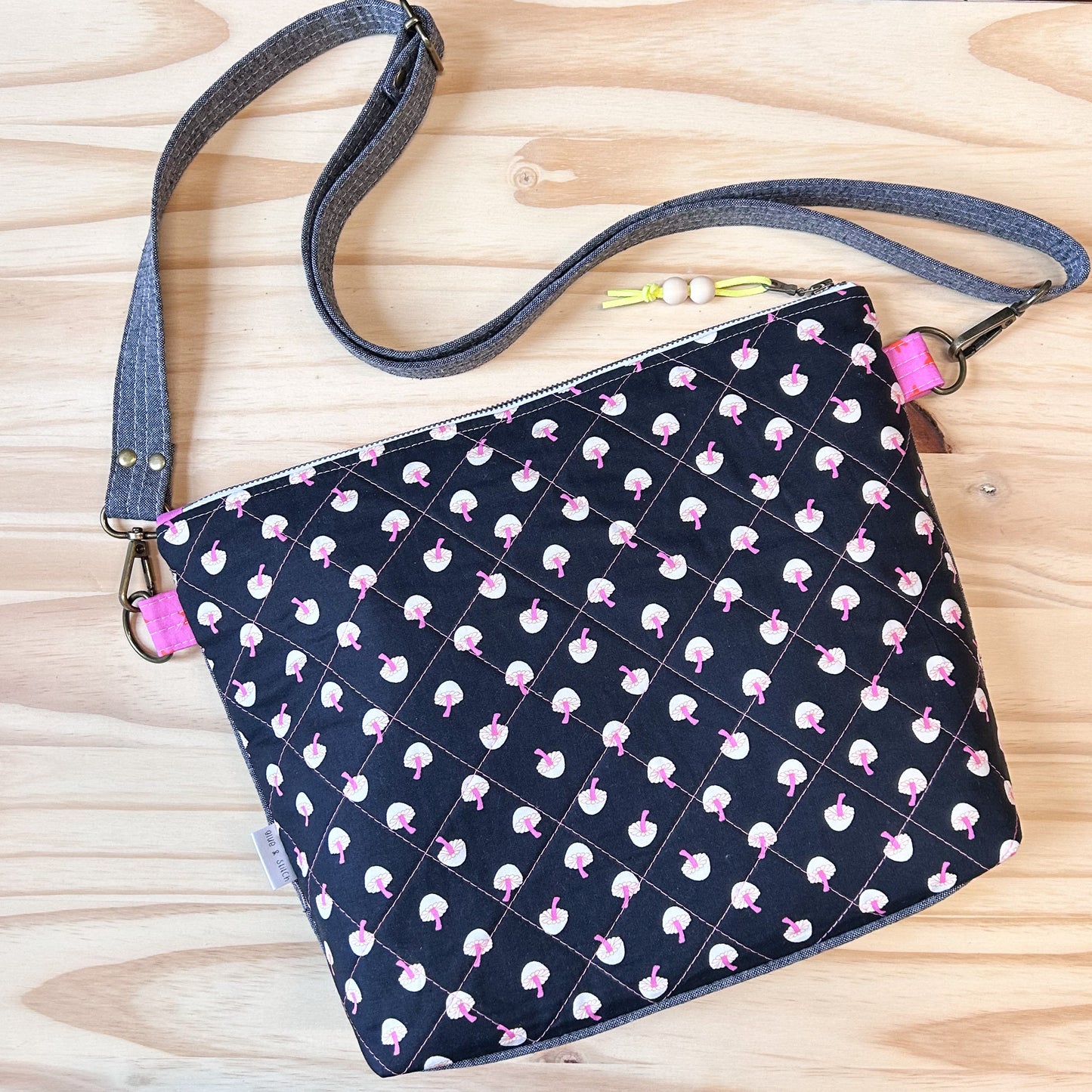 Tiny Pink Mushroom Quilted Redside Crossbody Bag