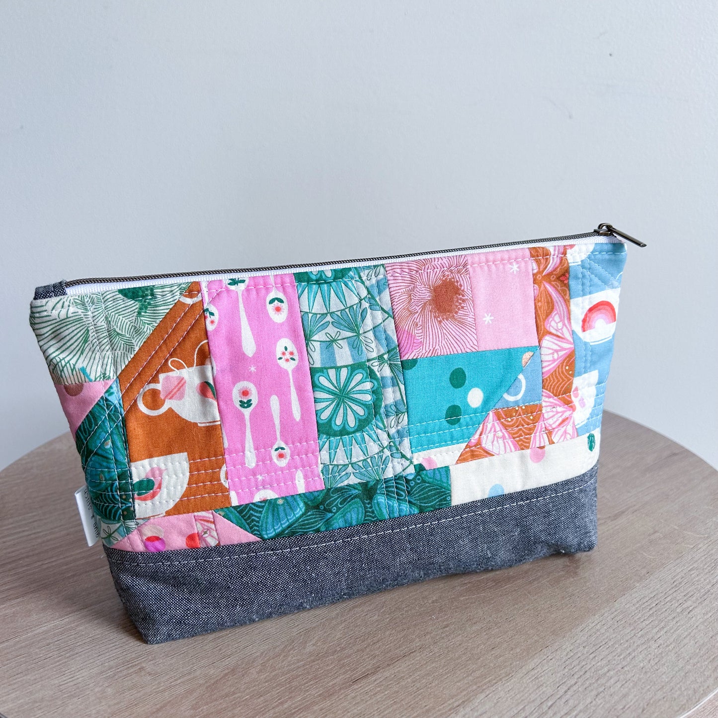 Large Scrappy Quilted Essential Pouch in Camellia Tea Print