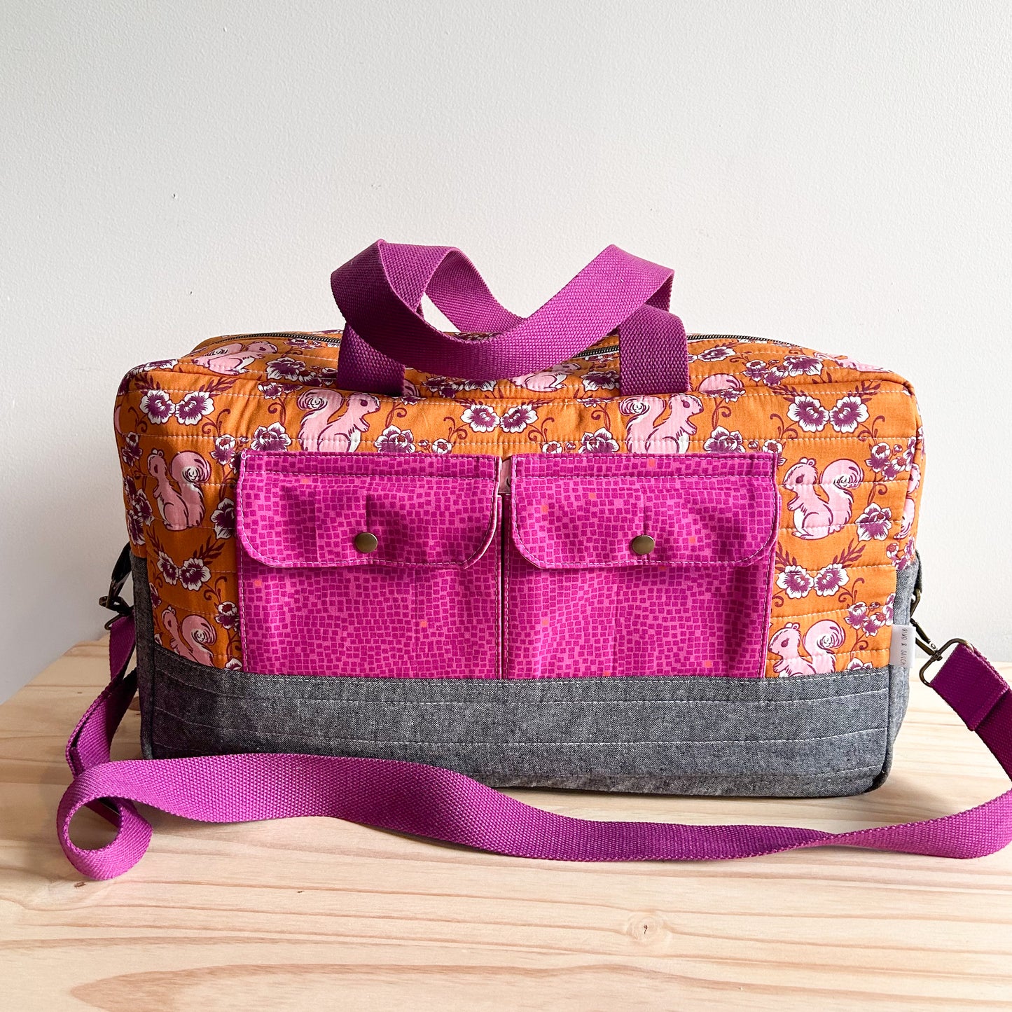 Cargo Duffle in Fancy Squirrel and Berry Pixel