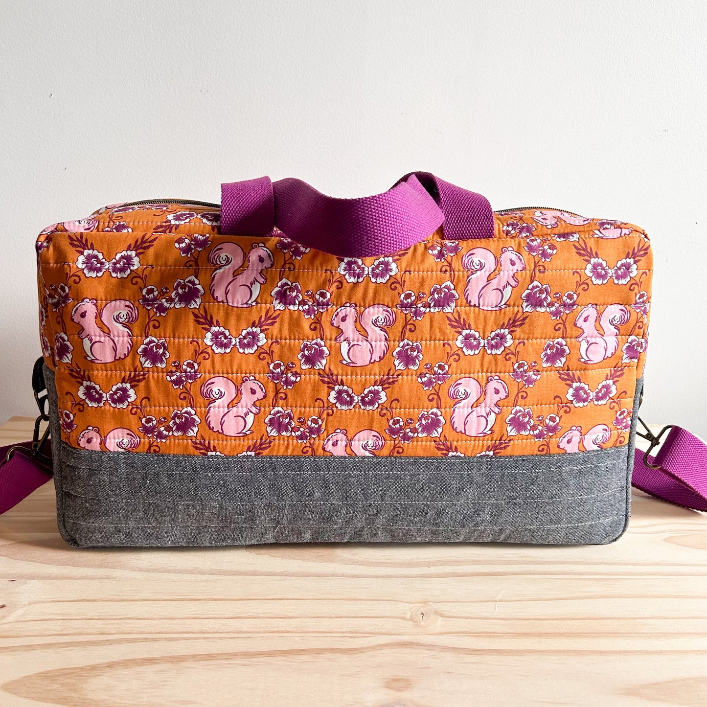Cargo Duffle in Fancy Squirrel and Berry Pixel