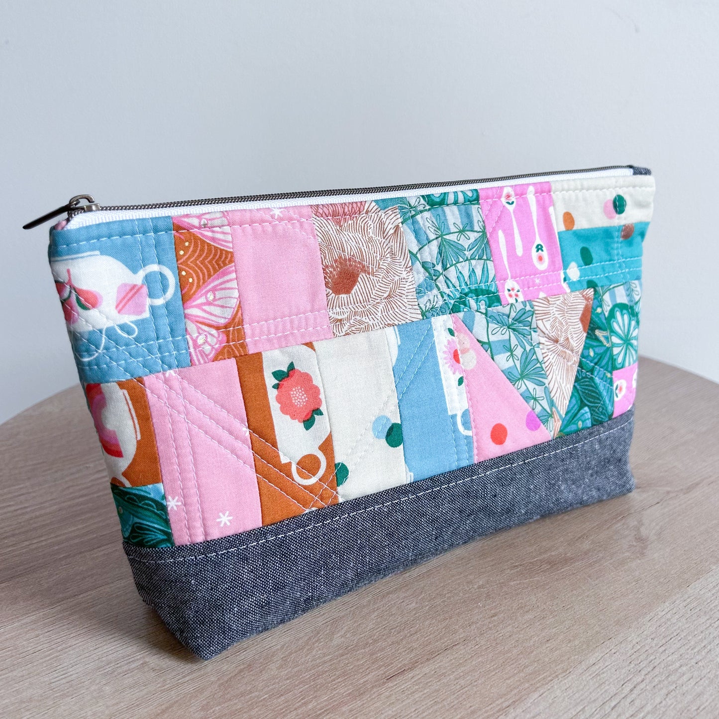 Large Scrappy Quilted Essential Pouch in Camellia Tea Print