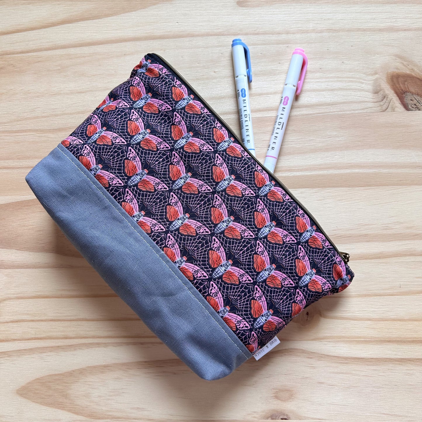 Large Essential Pouch in Red and Gray Moth Print