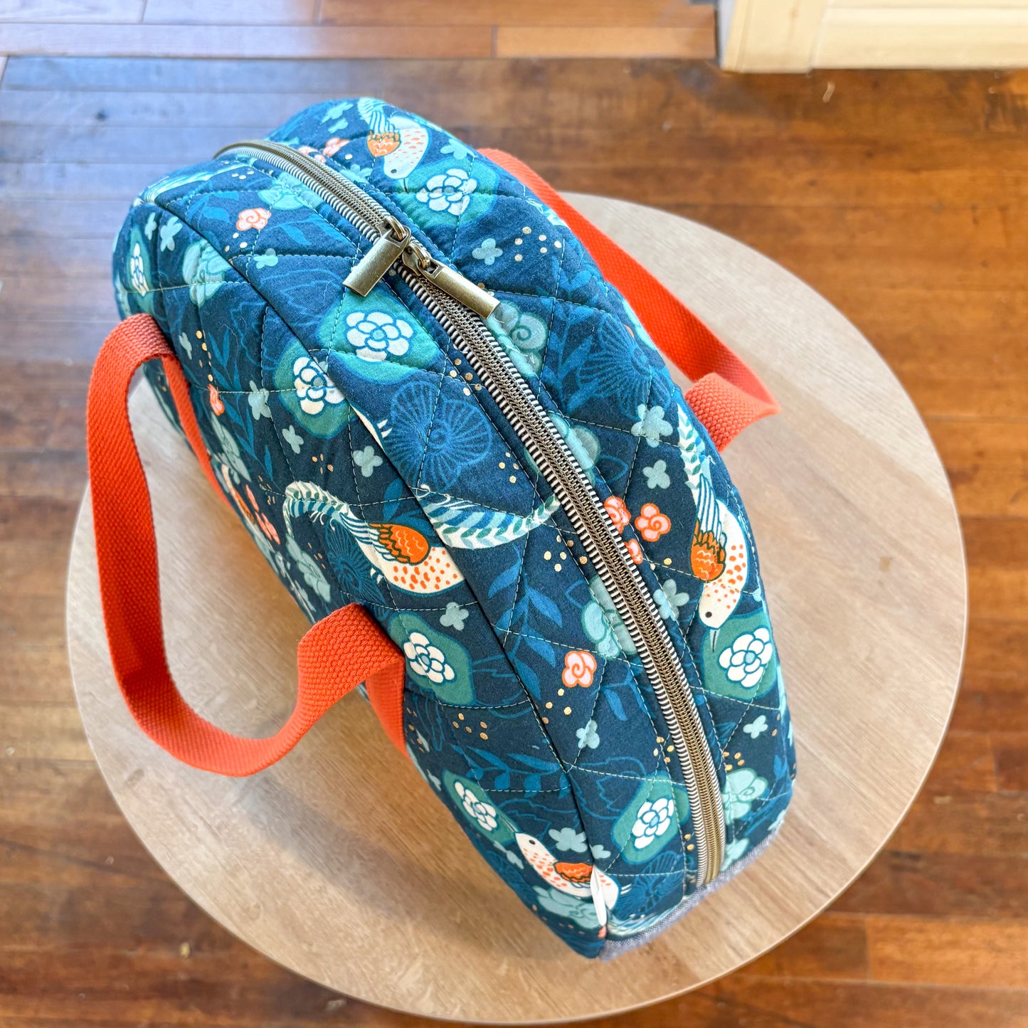 Sunshine Sisters Large Quilted Handbag in Dark Teal and Orange Pheasant