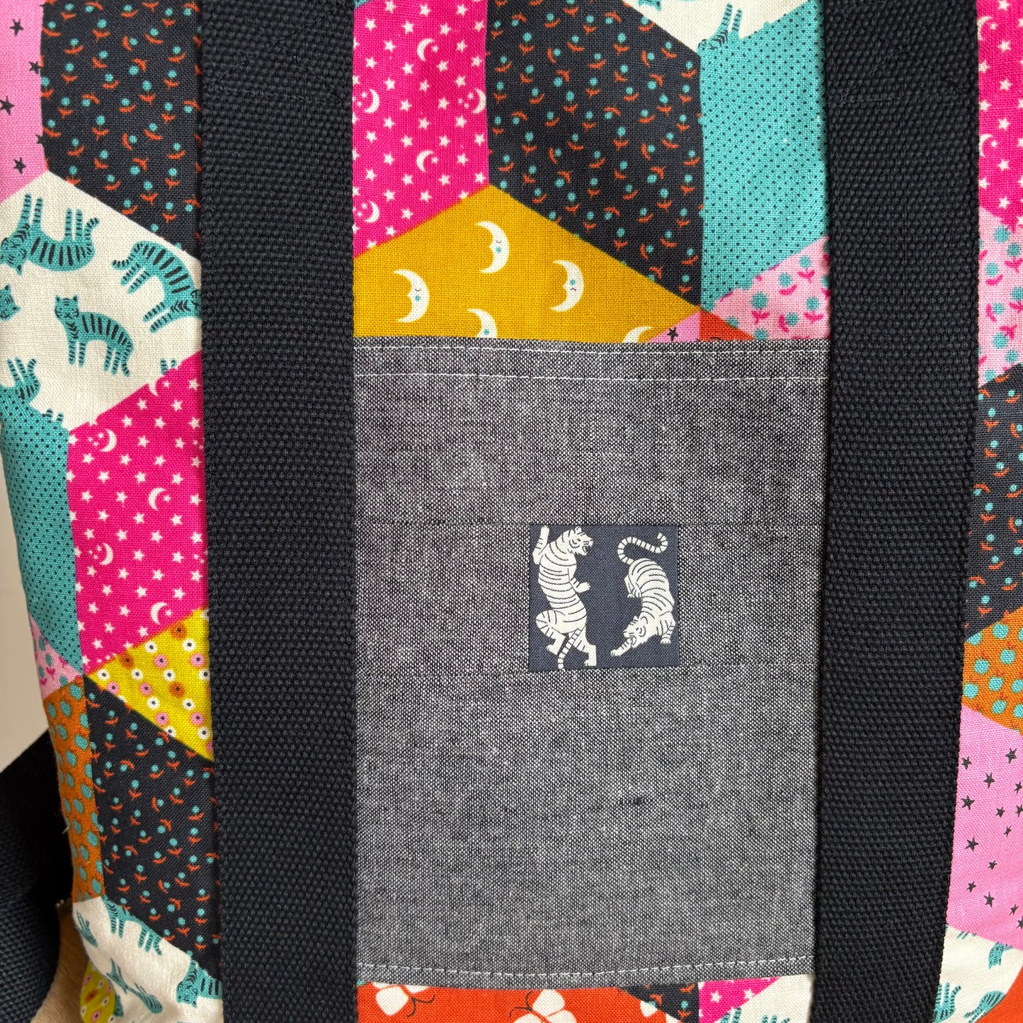 Tumbling Blocks with Tigers Buckthorn Backpack