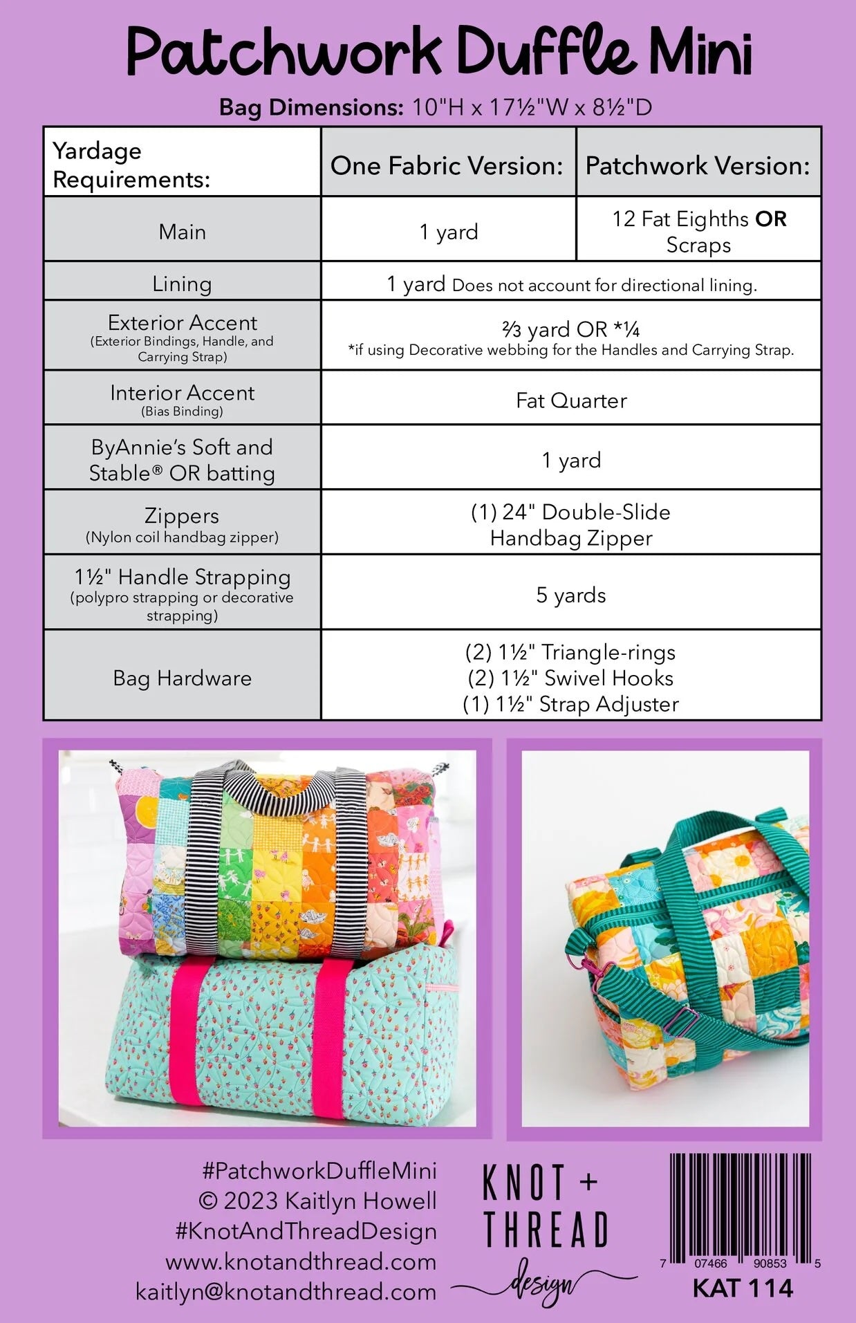 Patchwork Duffle Mini - Printed Paper Pattern