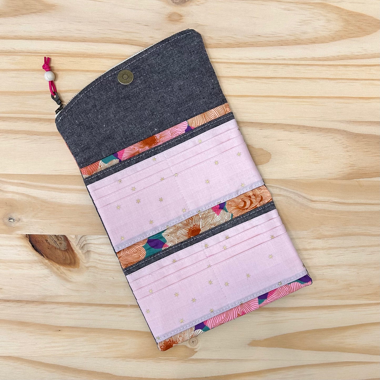 Pink and Purple Camellia Floral Trifold Winslet Wallet