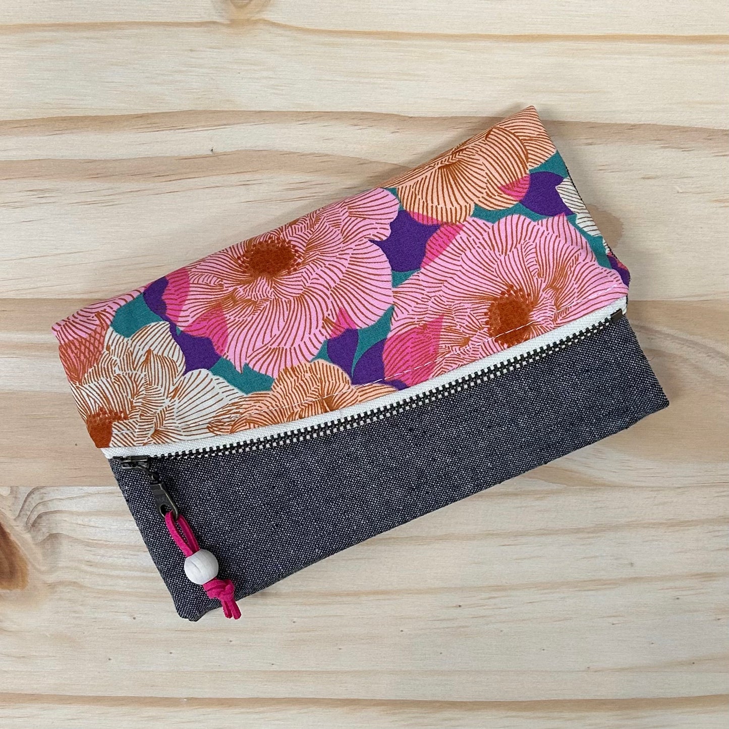Pink and Purple Camellia Floral Trifold Winslet Wallet