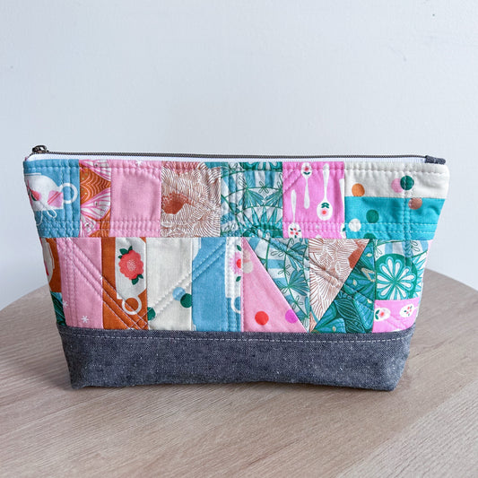 Large Scrappy Quilted Essential Pouch in Camellia Tea Print