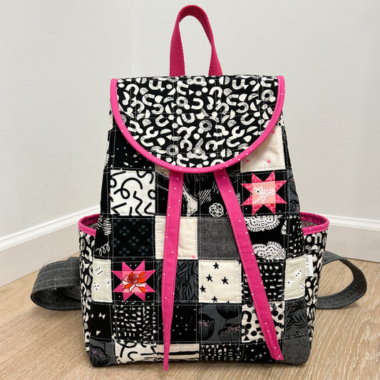Pembina Backpack with Black and White Fussy Cut Patchwork