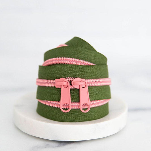 30" Size #5 Double Pull Zipper - Olive Blossom | Stitch Supply Co.