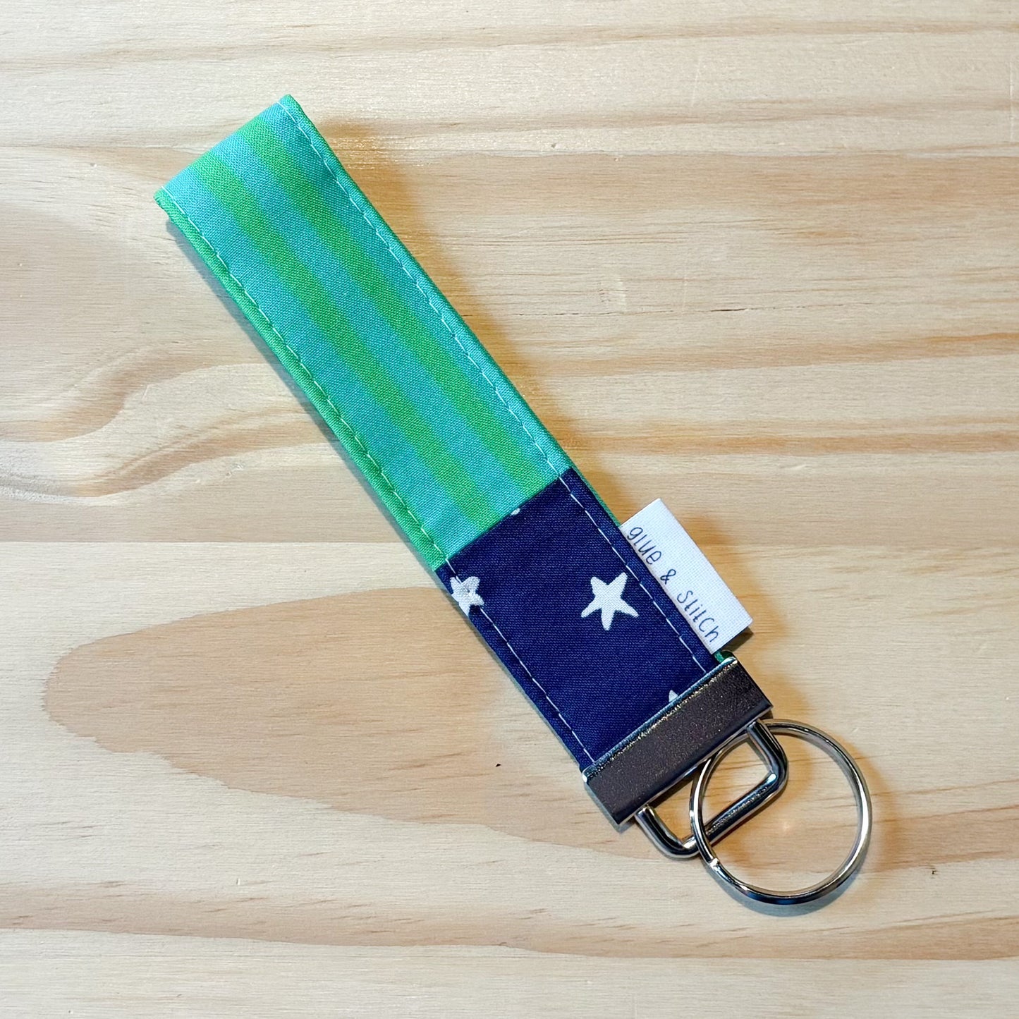 Navy Stars and Green Striped Key Fob