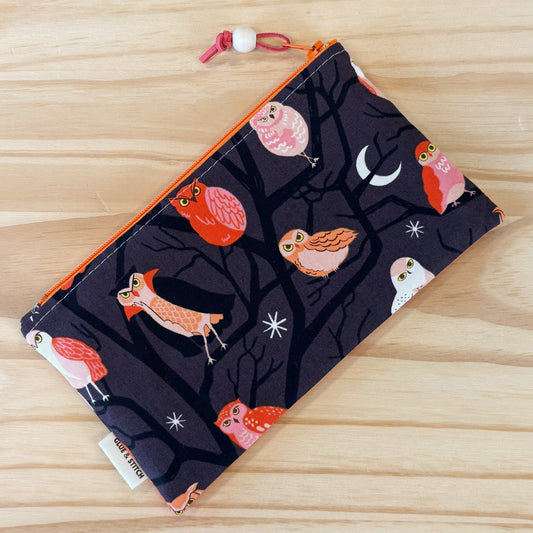 Pop Star Zip Pouch - Owls in Orange