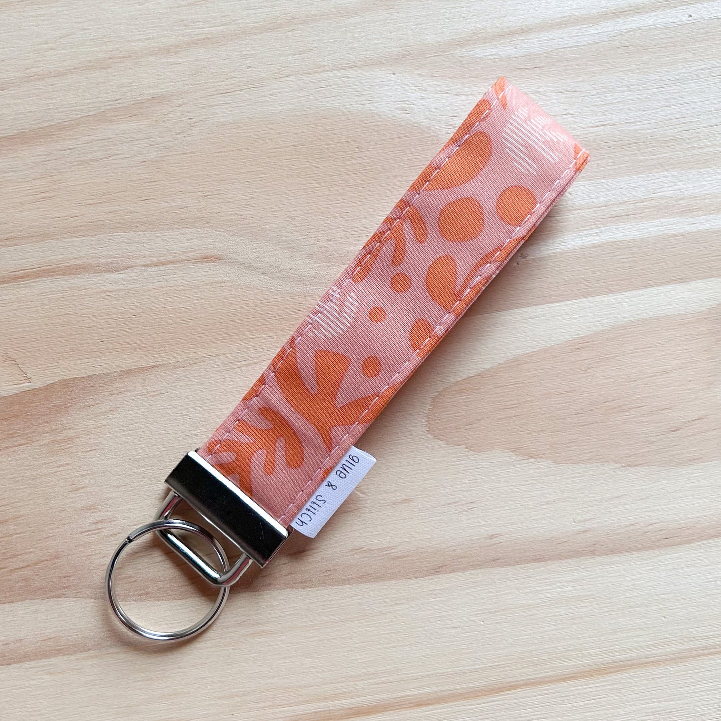 Peach Boho Birds and Snapdragon Key Fob