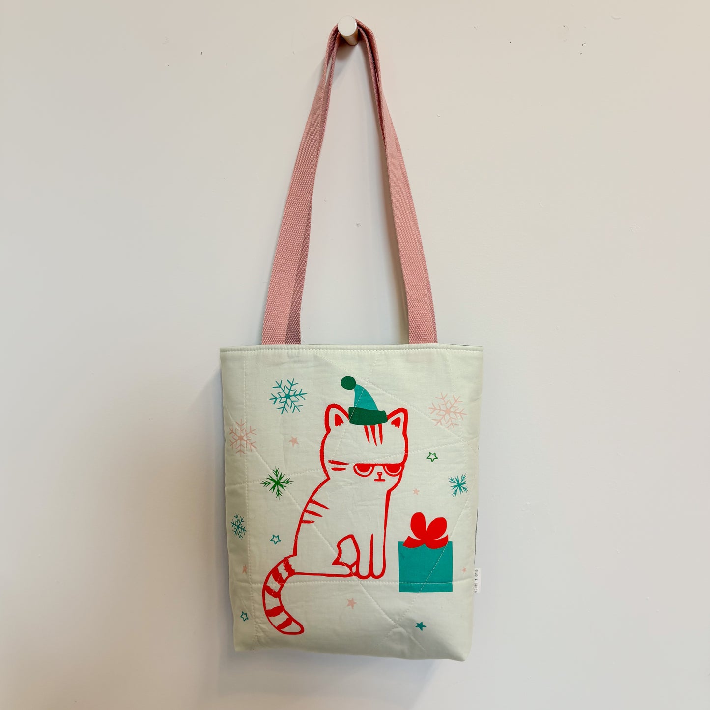 Grumpy Christmas Kitty Quilted Tote