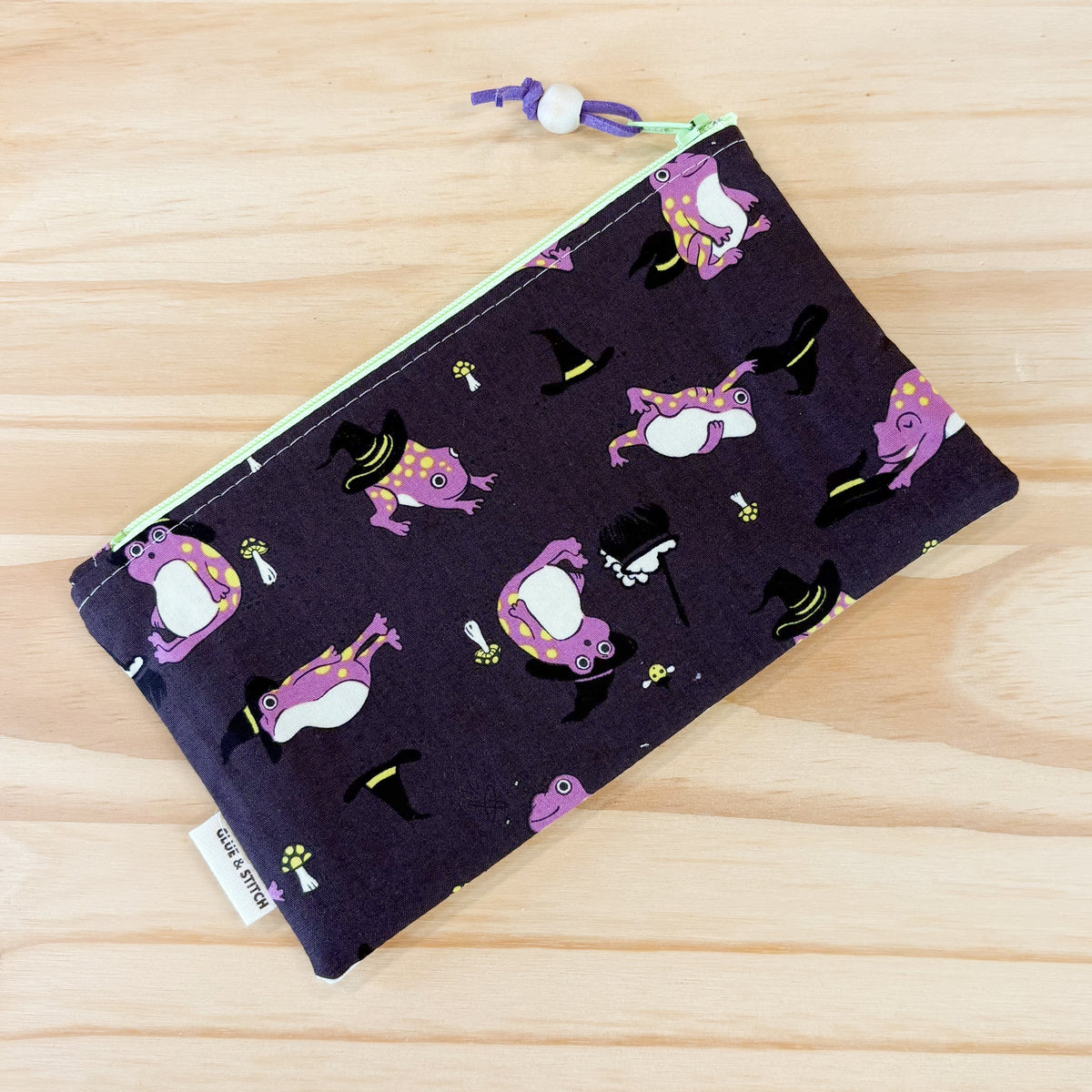 Pop Star Zip Pouch - Purple Frogs in Dark Gray