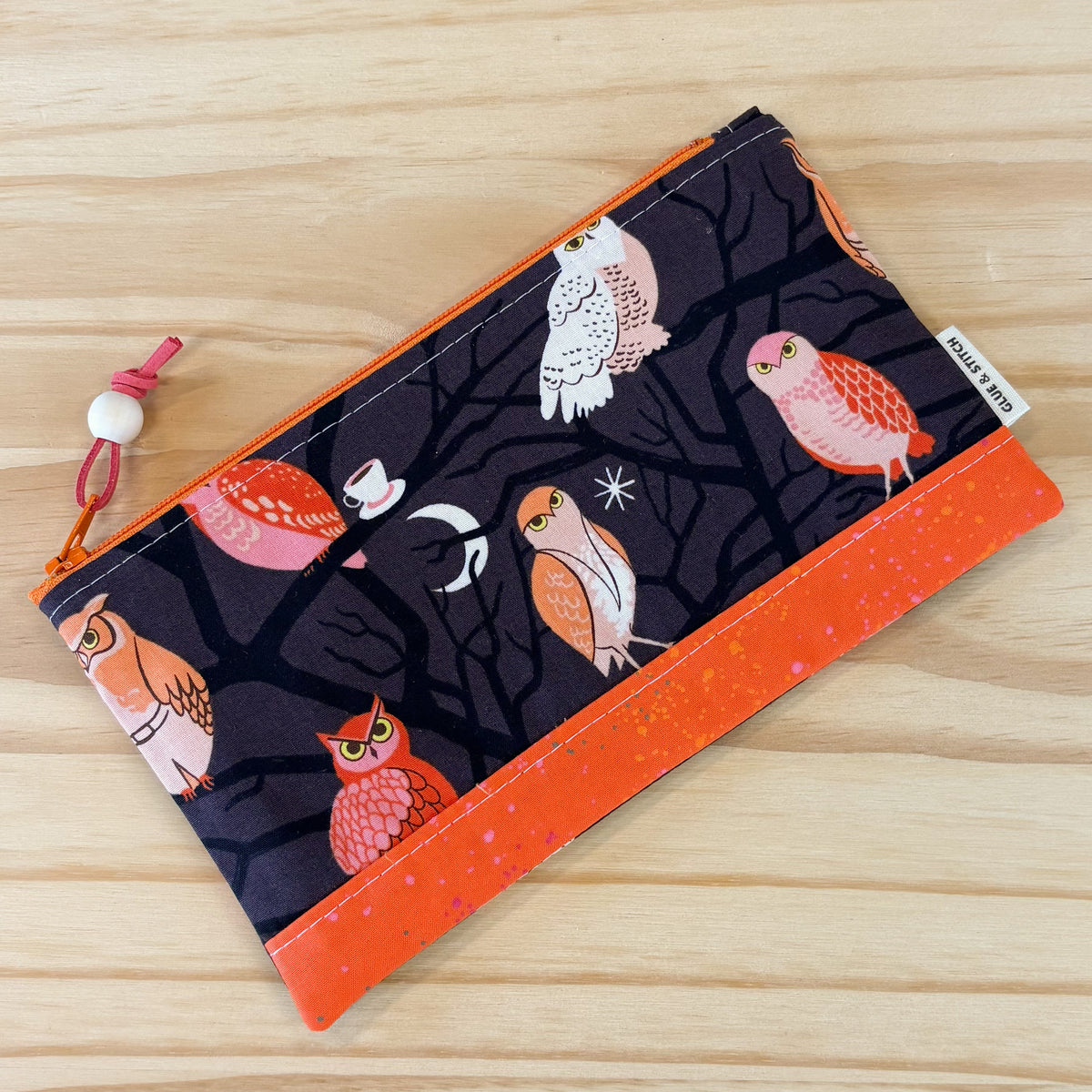 Pop Star Zip Pouch - Owls in Orange