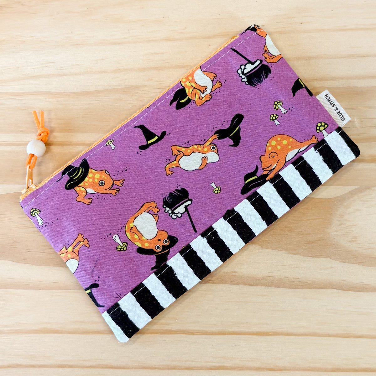 Pop Star Zip Pouch - Orange Frogs in Purple