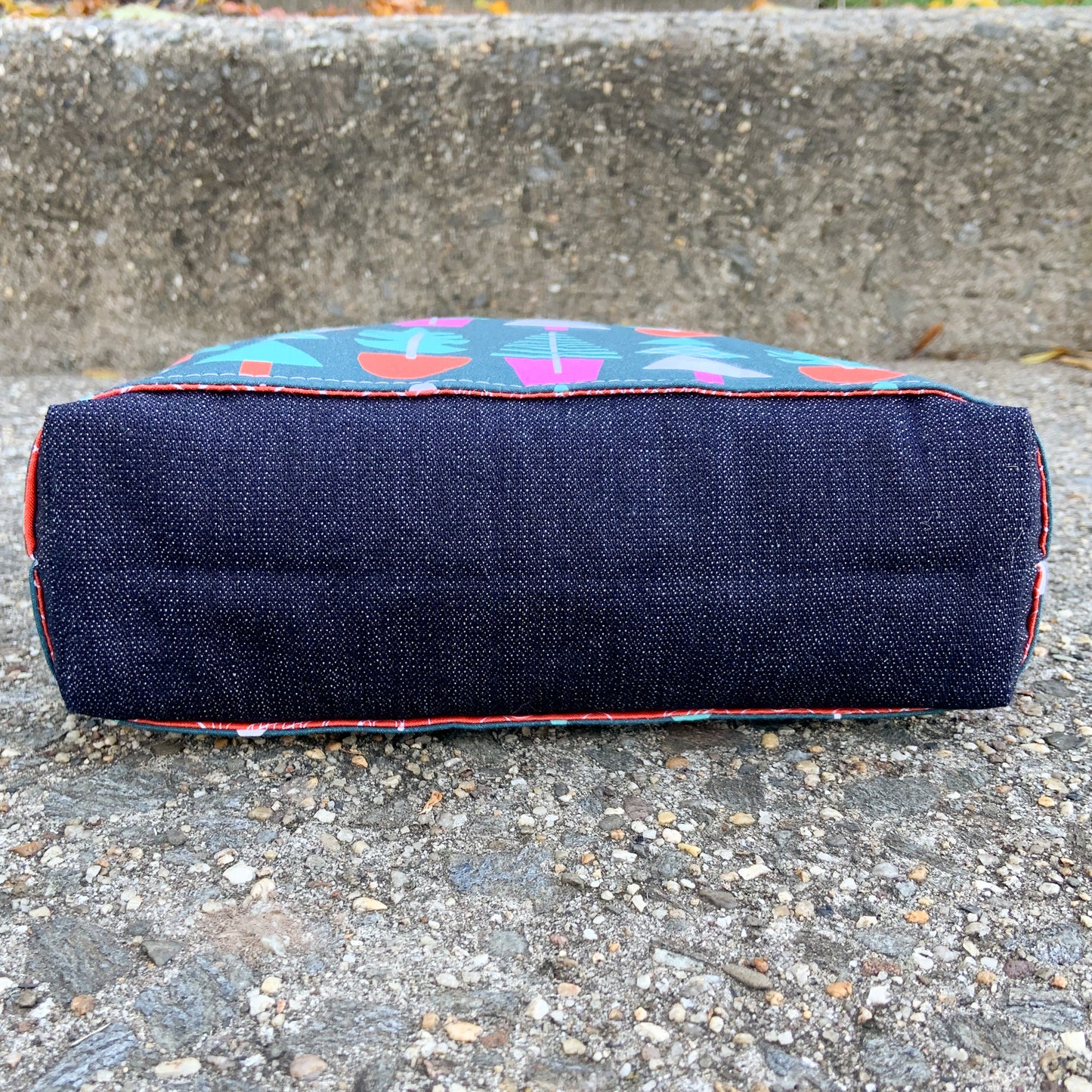 Small Christmas Tree Print Cotton and Denim Crossbody Bag