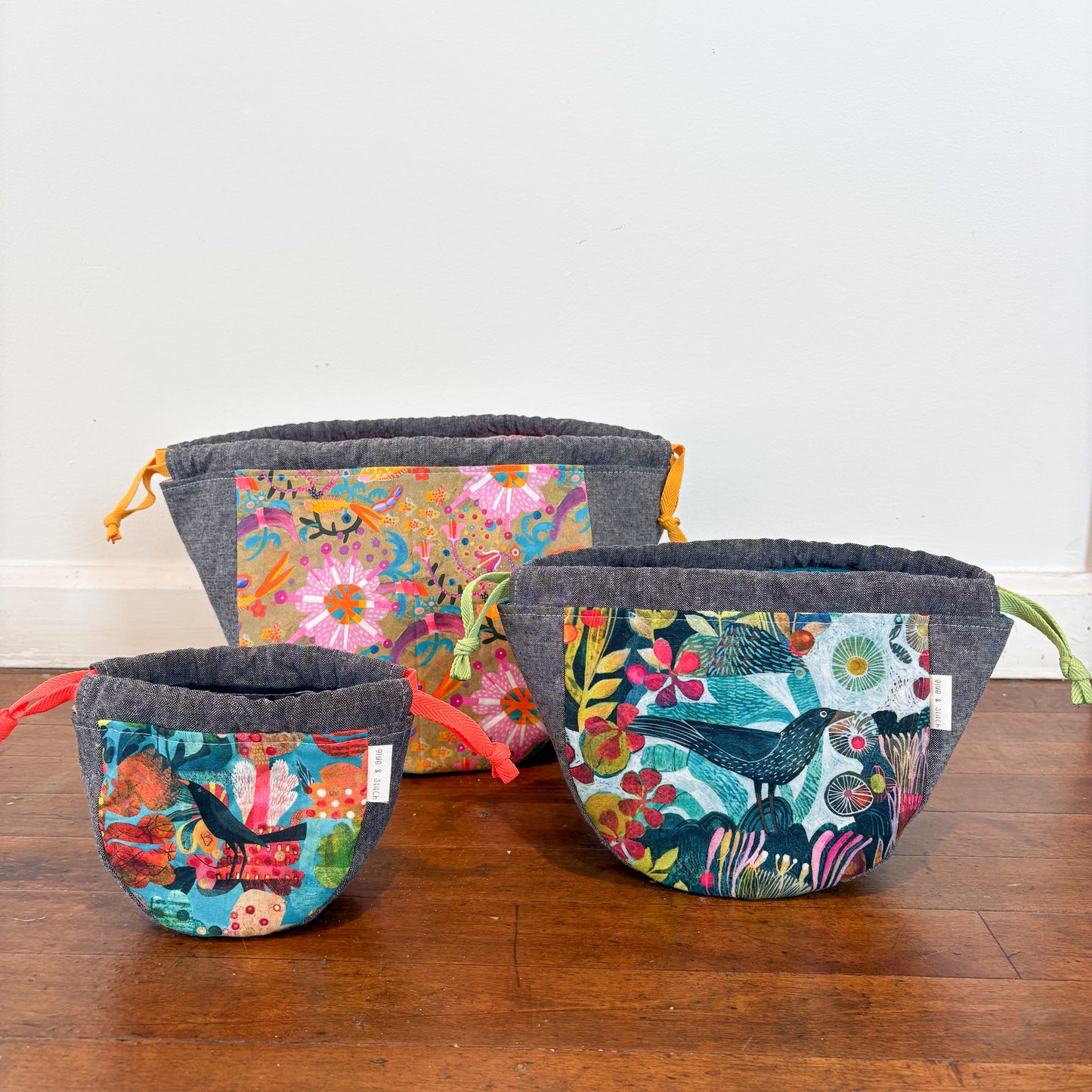 Rounded Bottom Drawstring Pouch Set, Three Sizes for Everyday Organizing