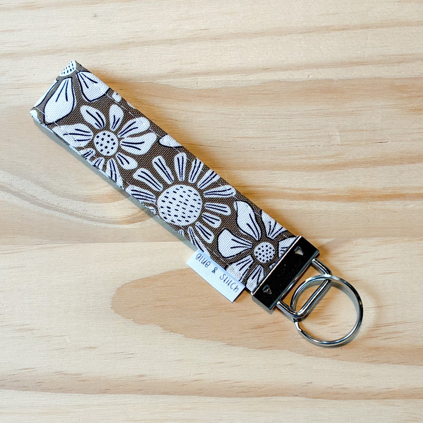 Charcoal Linen and Flowers Key Fob