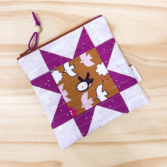 Quilted Star Pouch with Flying Penguin