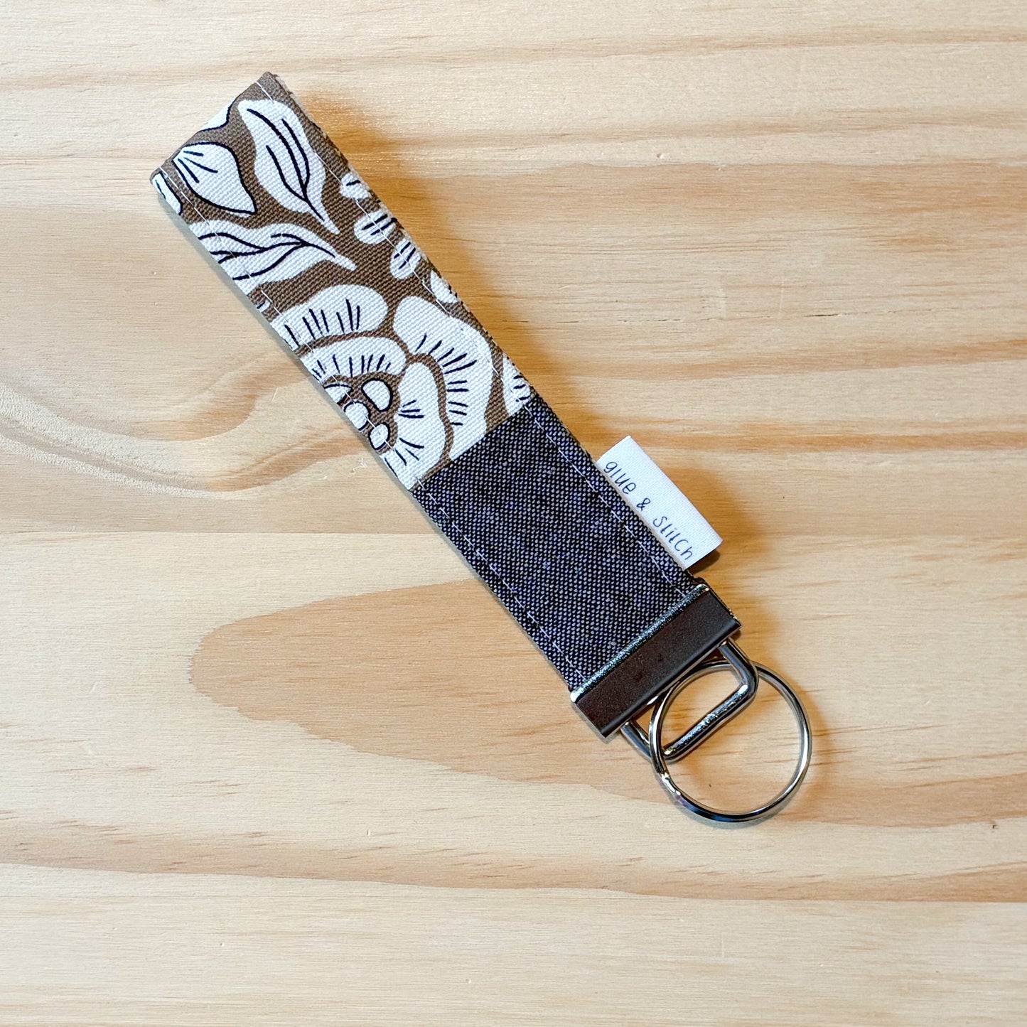 Charcoal Linen and Flowers Key Fob
