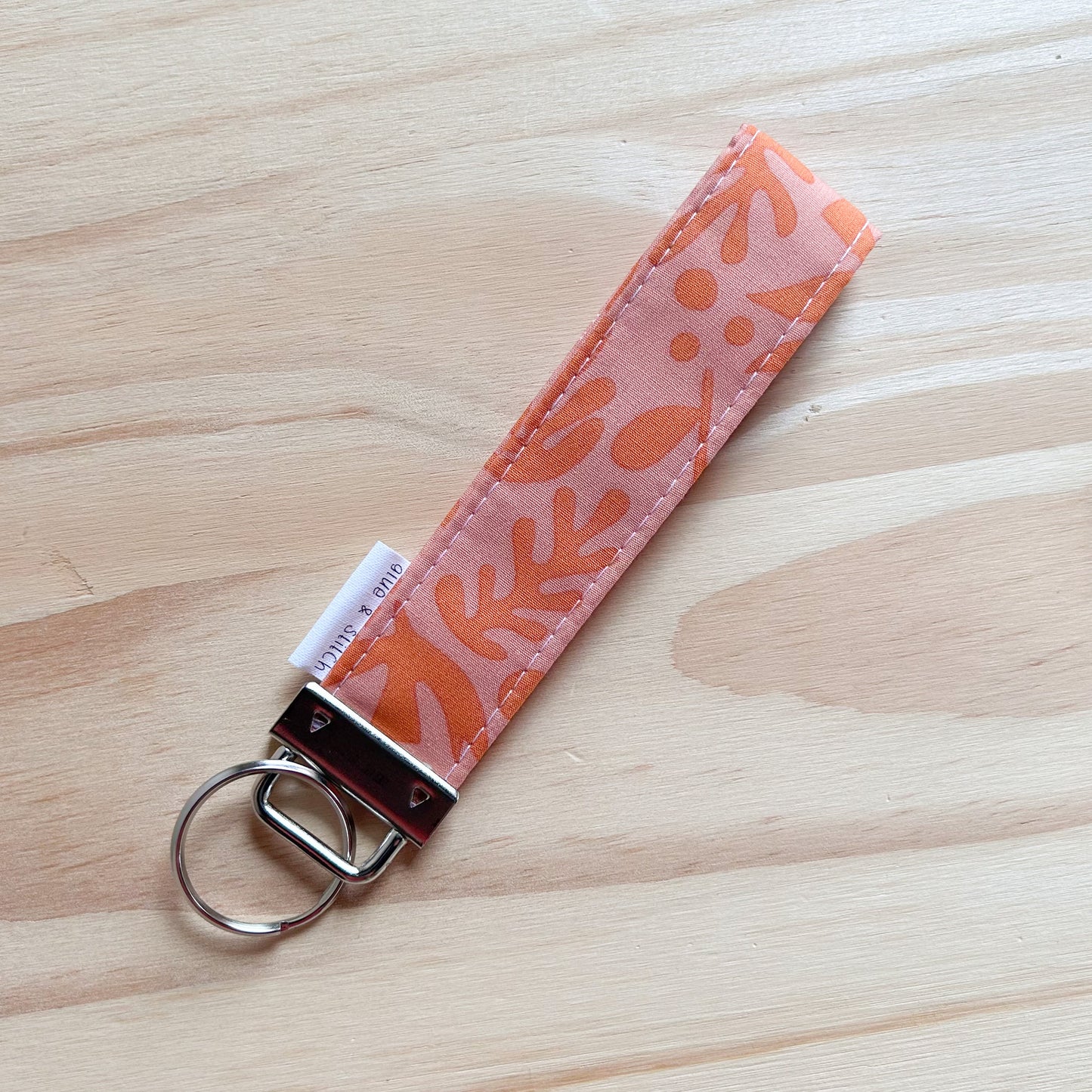 Peach Boho Birds and Snapdragon Key Fob