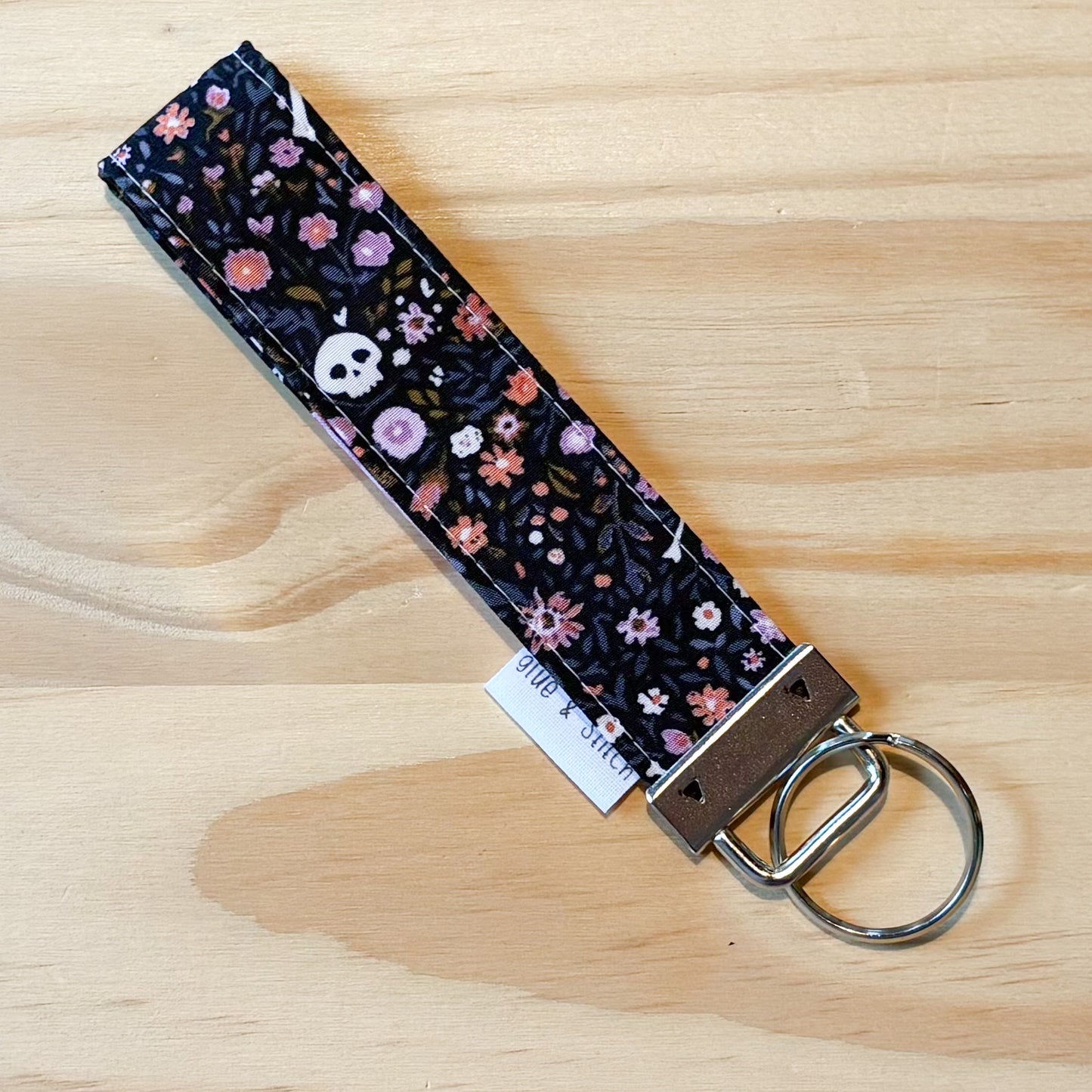 Pink Garden and Skull Key Fob