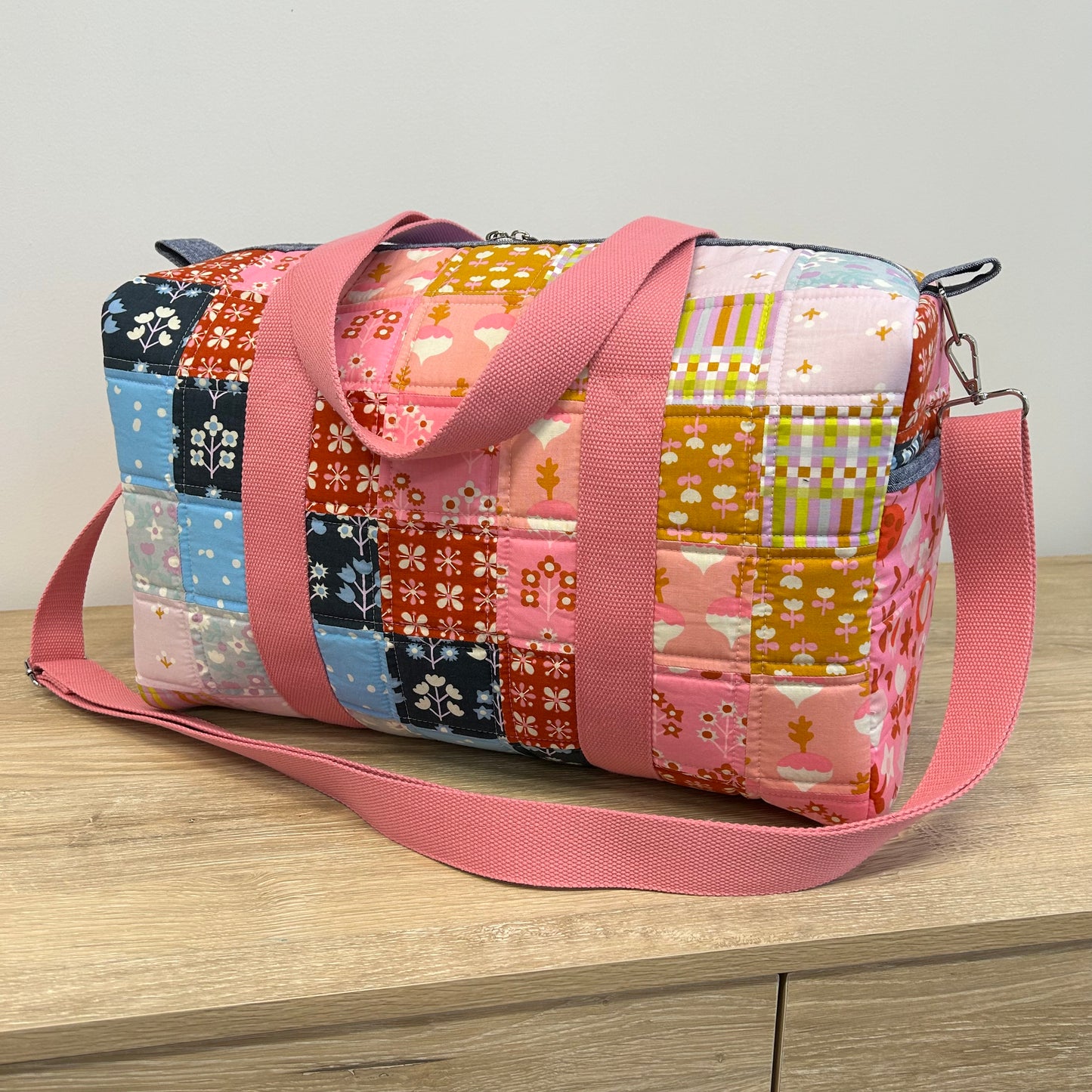 Mini Patchwork Duffle in Pink Petunia Floral Prints