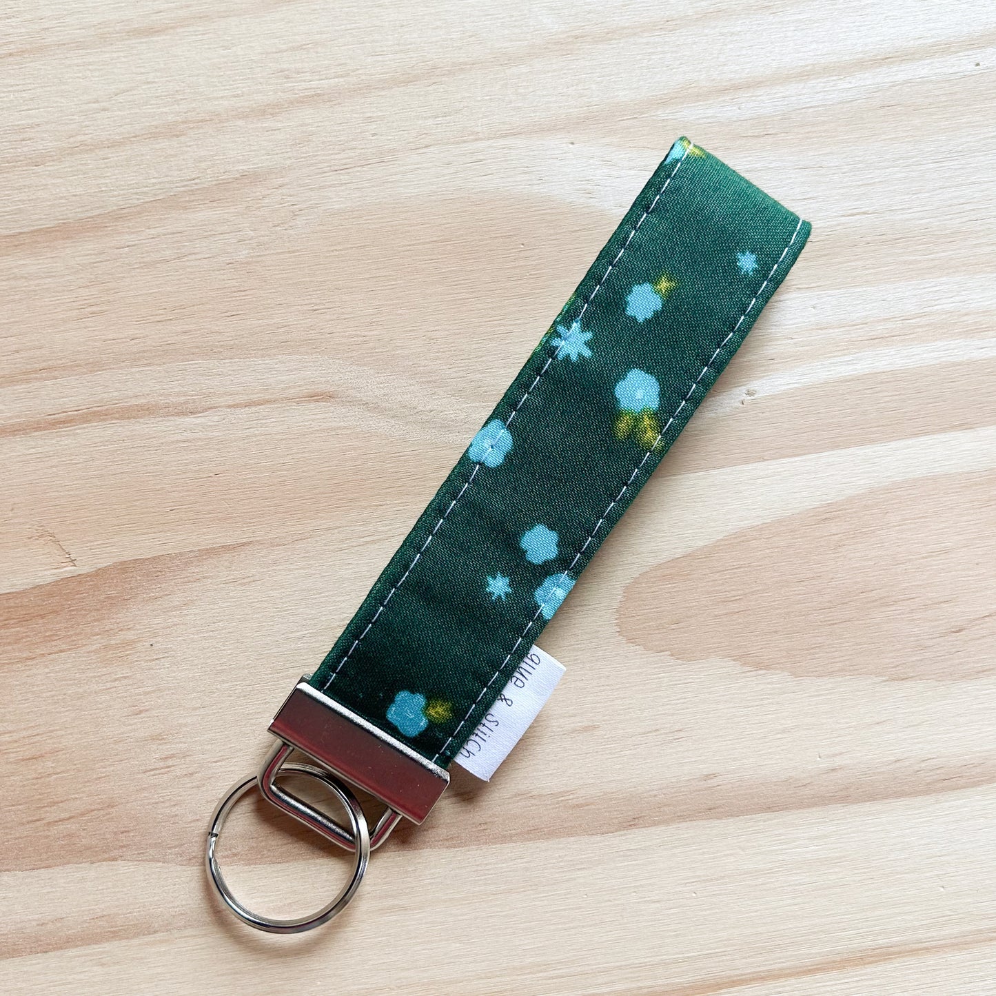 Green and Teal Tiny Floral Key Fob