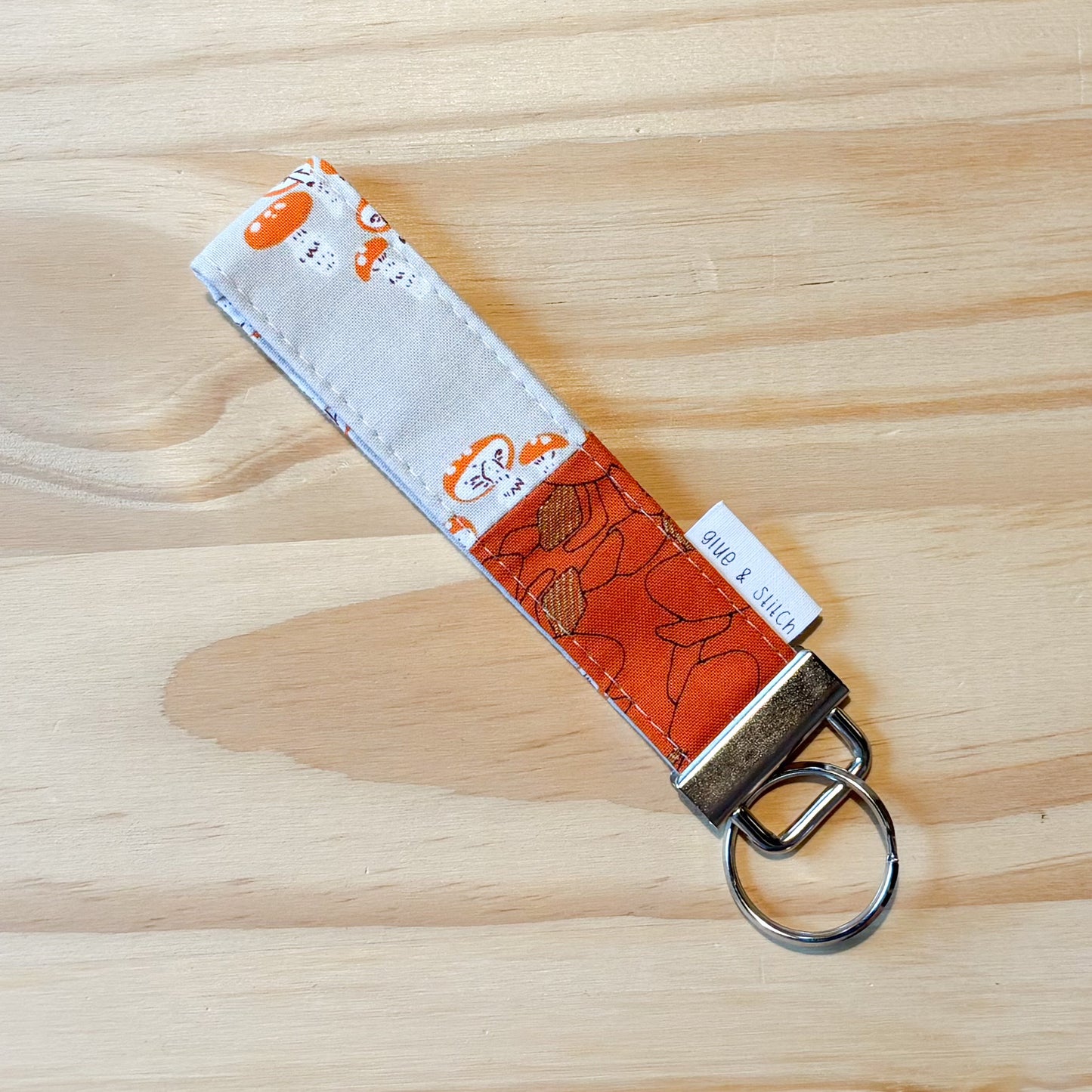 Tiny Mushrooms and Orange Floral Key Fob