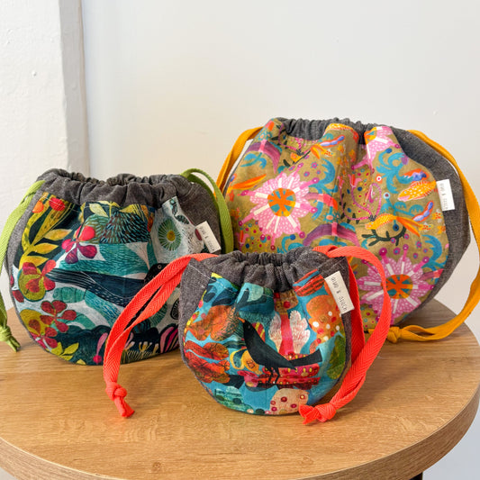 Rounded Bottom Drawstring Pouch Set, Three Sizes for Everyday Organizing