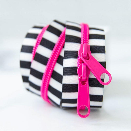 30" Size #5 Double Pull Zipper - B&W in Neon Pink | Stitch Supply Co.