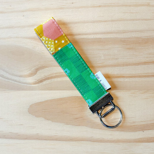 Green Garden Flowers and Hexies Key Fob