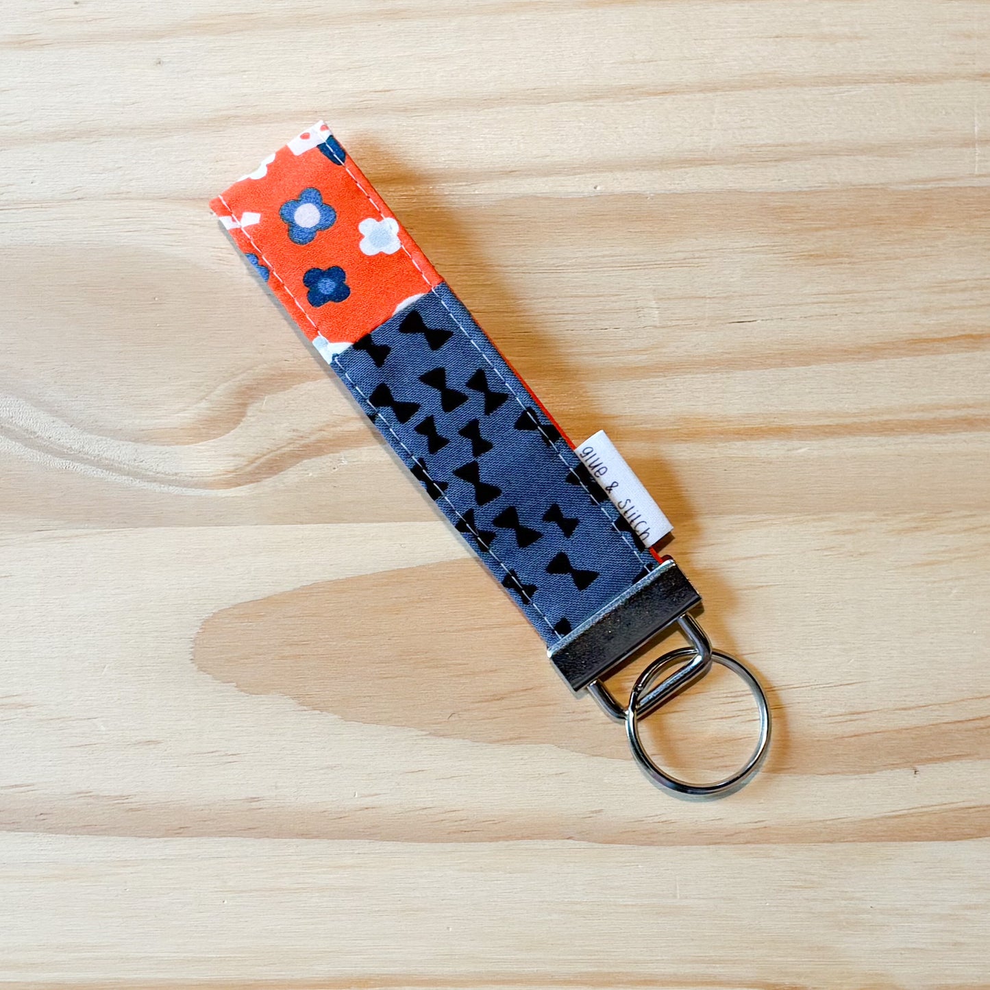 Folk Art Red and Blue Farm Key Fob