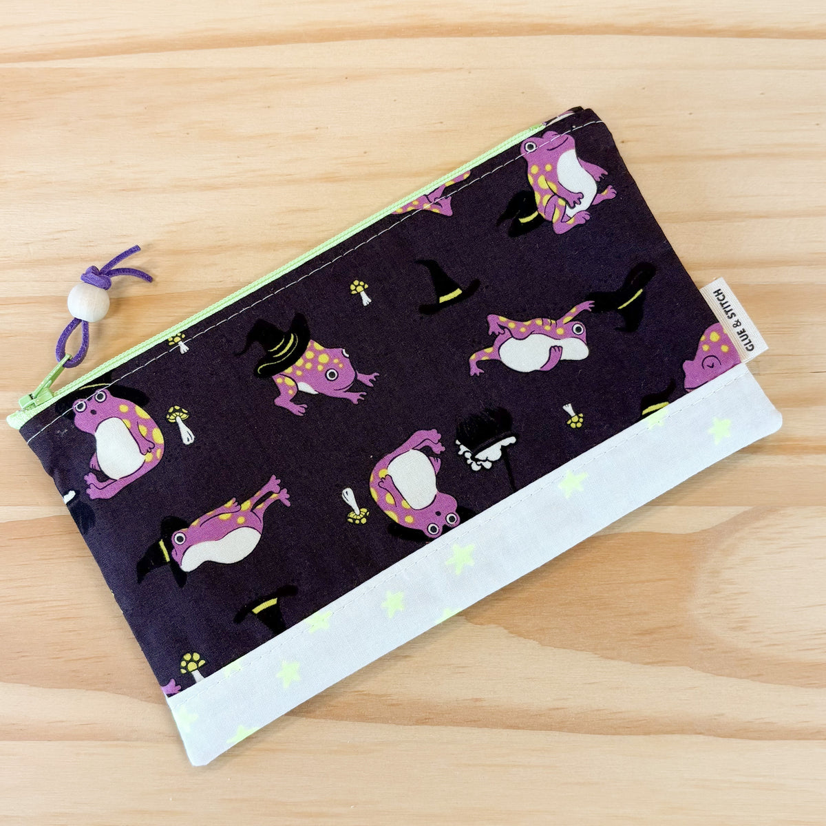 Pop Star Zip Pouch - Purple Frogs in Dark Gray