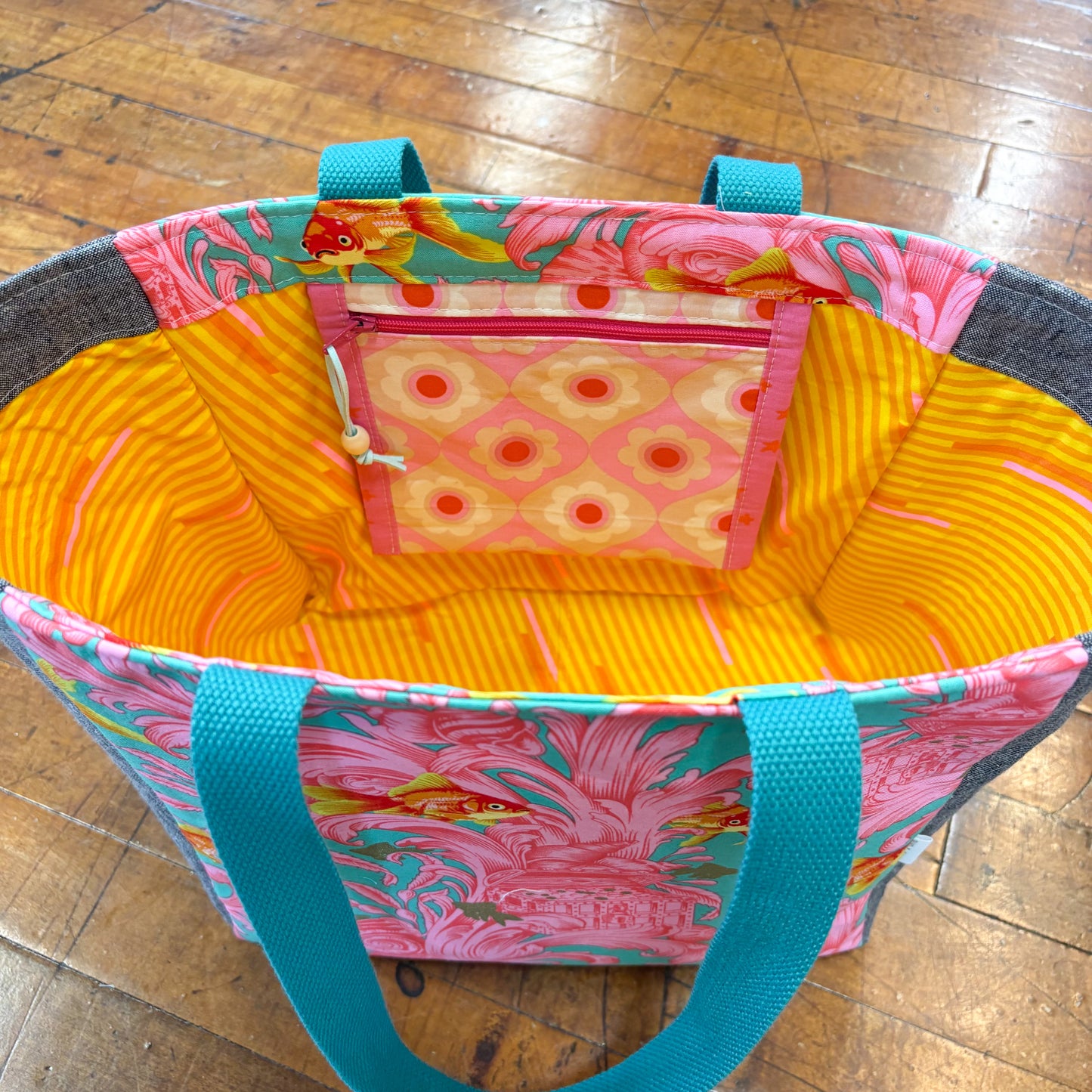 Fieldstone Tote in Tula Pink Treading Water