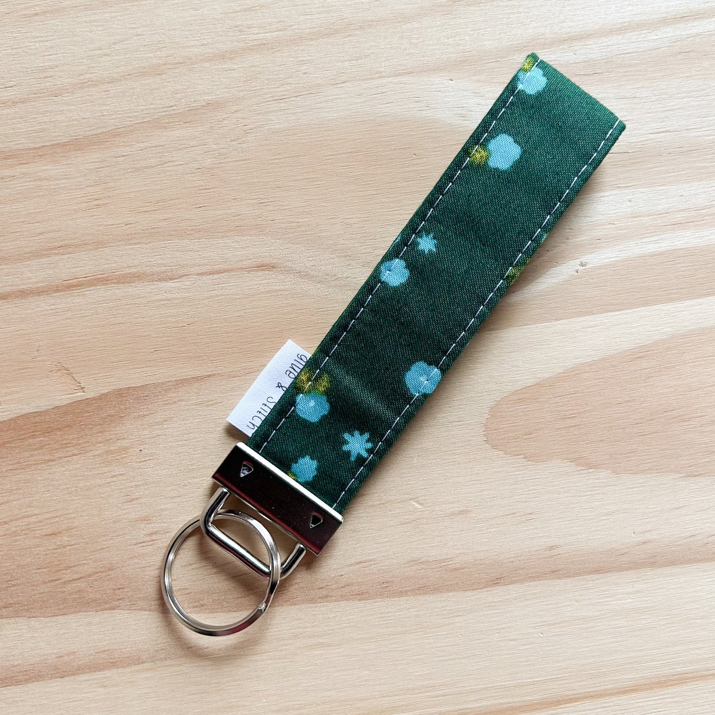 Green and Teal Tiny Floral Key Fob