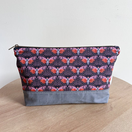 Large Essential Pouch in Red and Gray Moth Print