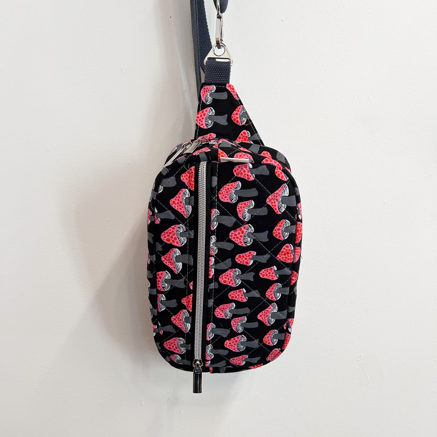 Emerson Crossbody Bag in Black and Red Mushrooms