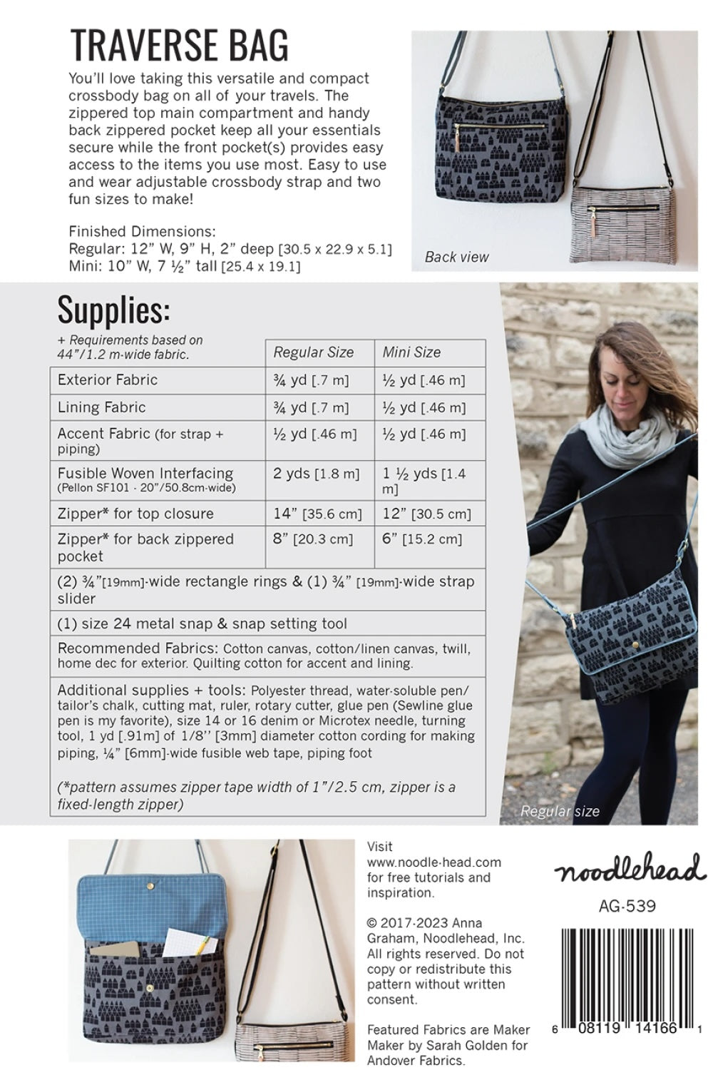 Traverse Bag by Noodlehead - Printed Paper Pattern