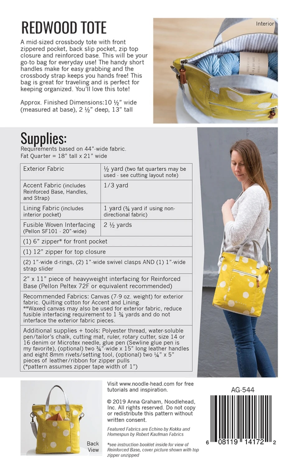 Redwood Tote by Noodlehead - Printed Paper Pattern