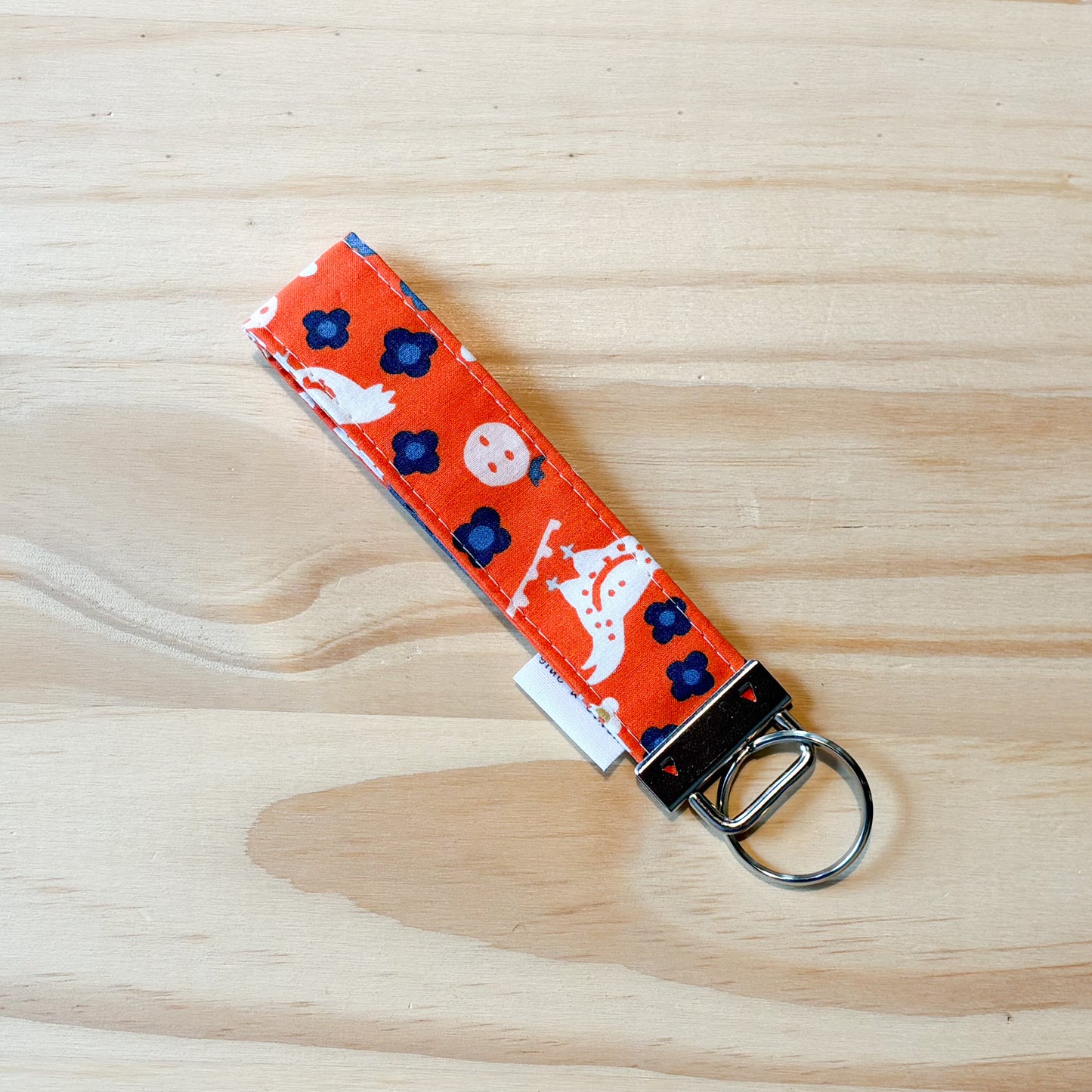 Folk Art Red and Blue Farm Key Fob