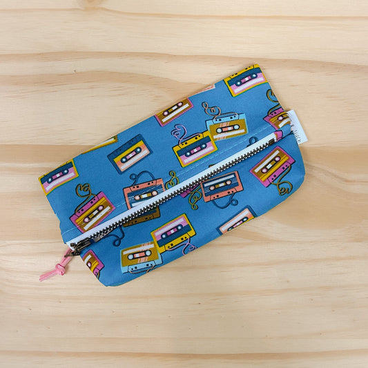 Small Fold Over Clutch in Blue B-Side Cassette Tapes