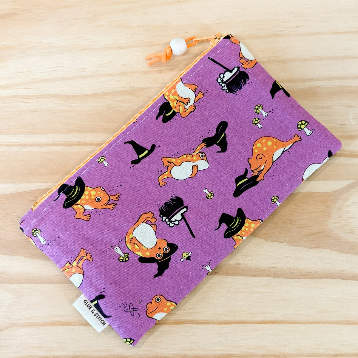 Pop Star Zip Pouch - Orange Frogs in Purple